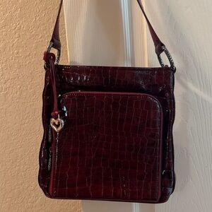 Brighton Burgundy Crocodile-Embossed Shoulder Bag